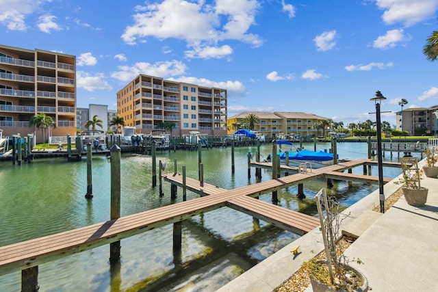 dock area with a water view