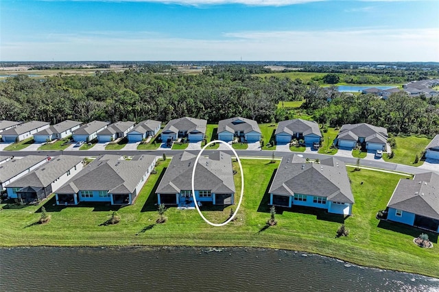 aerial view with a water view