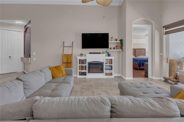 living room with ceiling fan