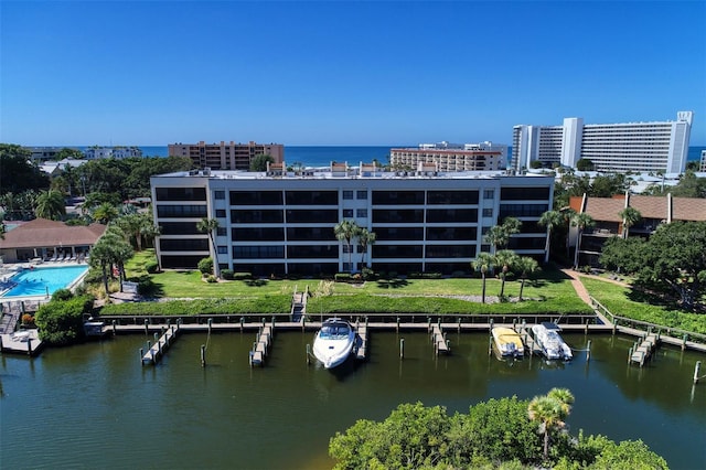 drone / aerial view featuring a water view