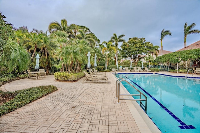 view of swimming pool featuring a patio