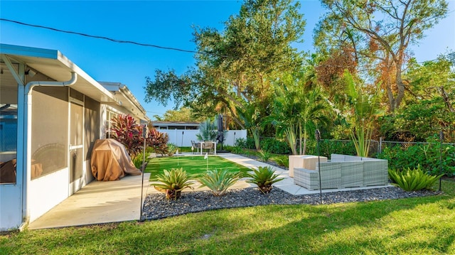 view of yard with a patio area and an outdoor hangout area