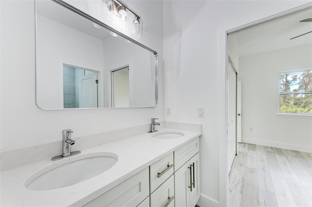 bathroom featuring hardwood / wood-style floors and vanity