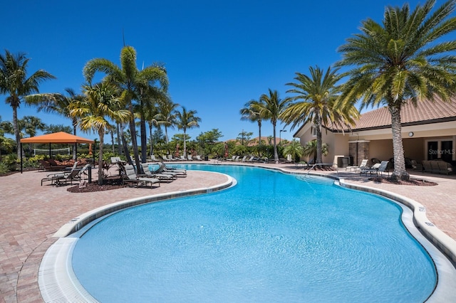 view of pool with a gazebo and a patio