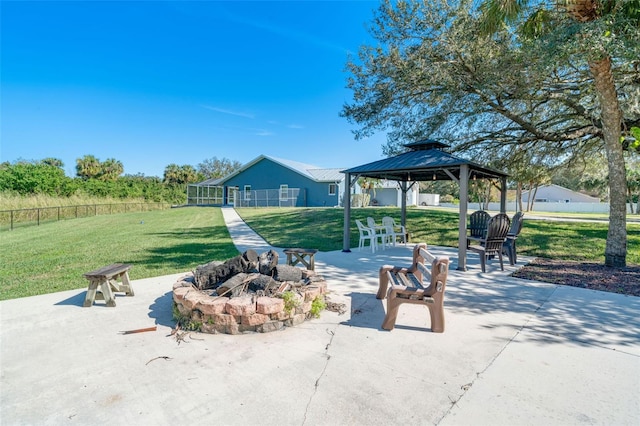 view of patio / terrace with a gazebo and an outdoor fire pit