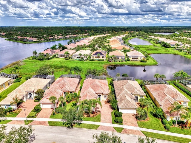 aerial view featuring a water view