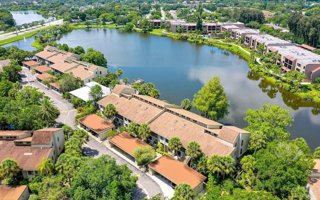 drone / aerial view featuring a water view