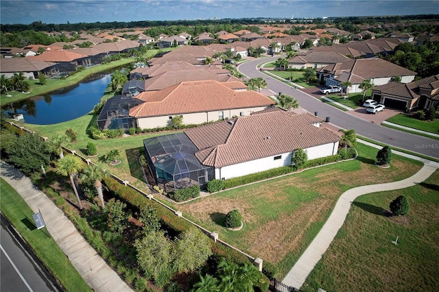 aerial view with a water view