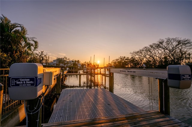 view of dock with a water view