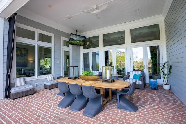 1541 Bay Point Dr, Sarasota, FL 34236 - view of patio with french doors, ceiling fan, and outdoor dining space