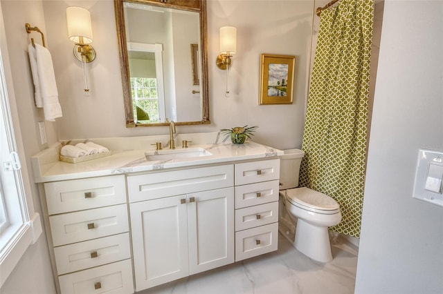 1541 Bay Point Dr, Sarasota, FL 34236 - full bathroom featuring toilet, vanity, and a shower with shower curtain