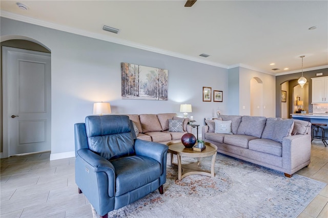 living room featuring ornamental molding