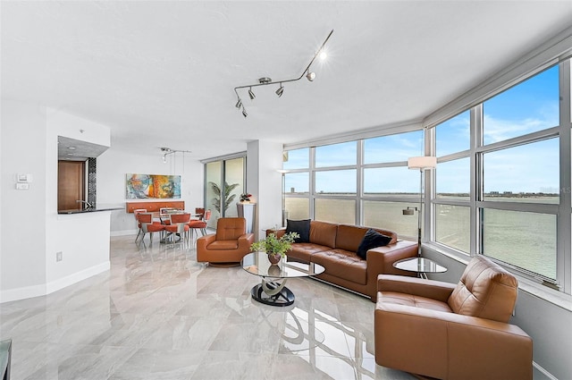 living room with a water view