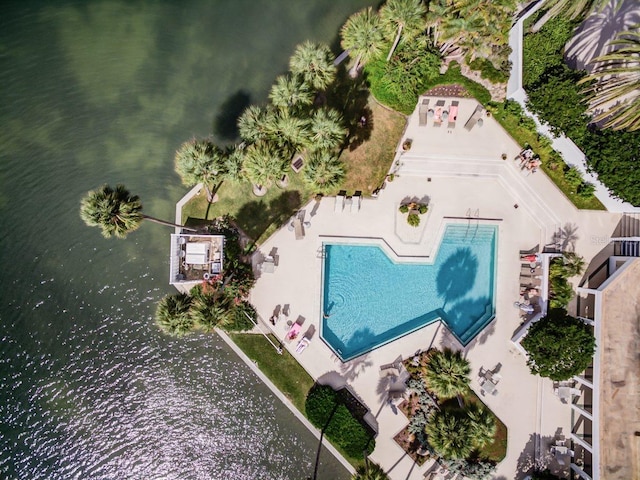 aerial view with a water view