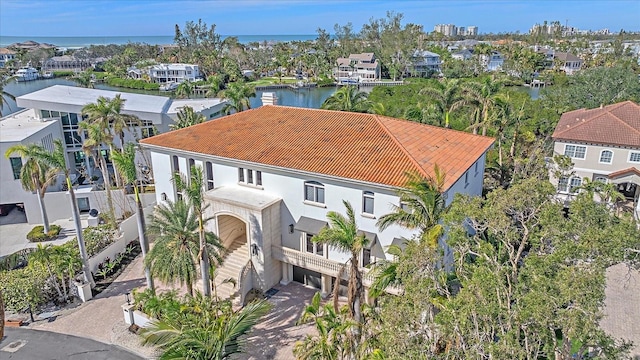 aerial view with a water view