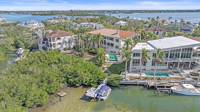 aerial view with a water view