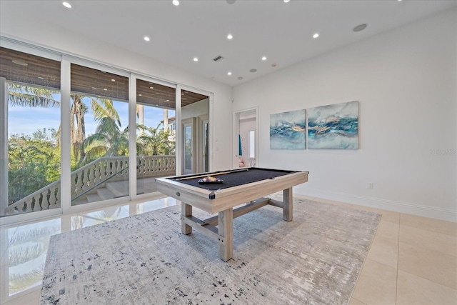 recreation room with pool table and light tile patterned flooring