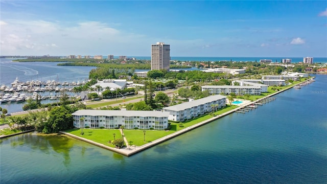 aerial view with a water view