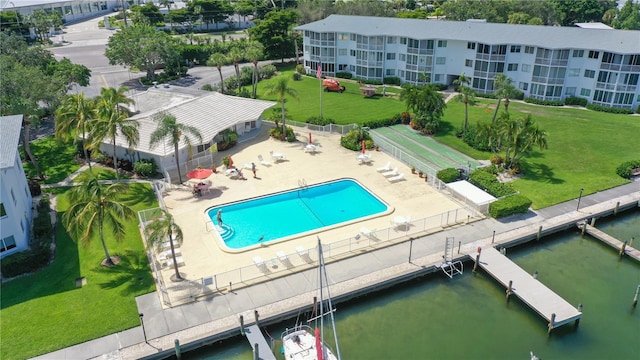 aerial view with a water view