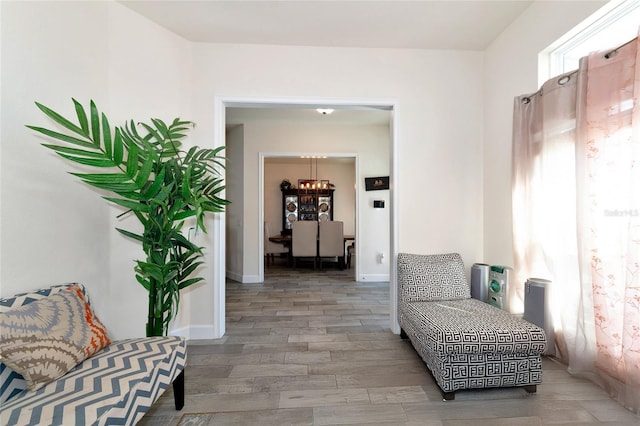 living area with wood-type flooring