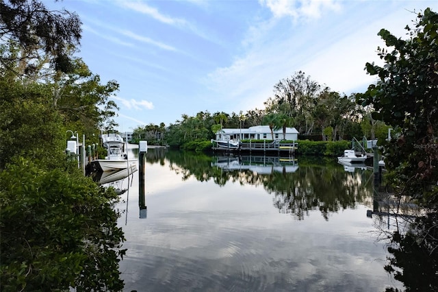 property view of water featuring a dock