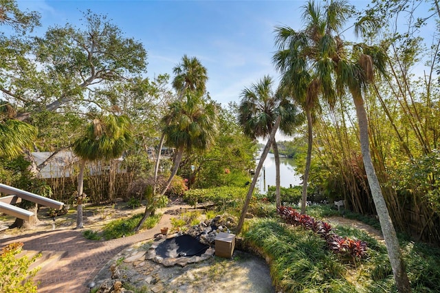 view of yard with a water view