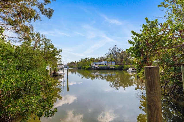 property view of water featuring a boat dock