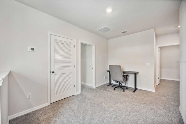 view of carpeted home office