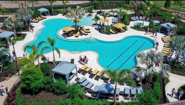 view of swimming pool with a gazebo