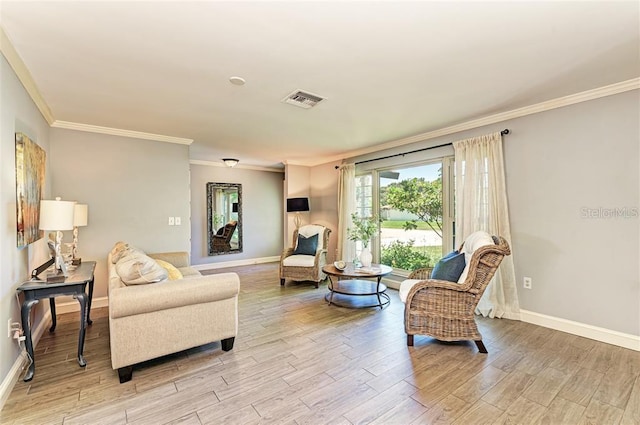 living room featuring ornamental molding