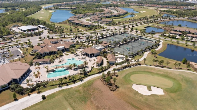 aerial view with a water view