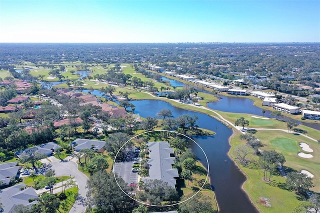 drone / aerial view featuring a water view