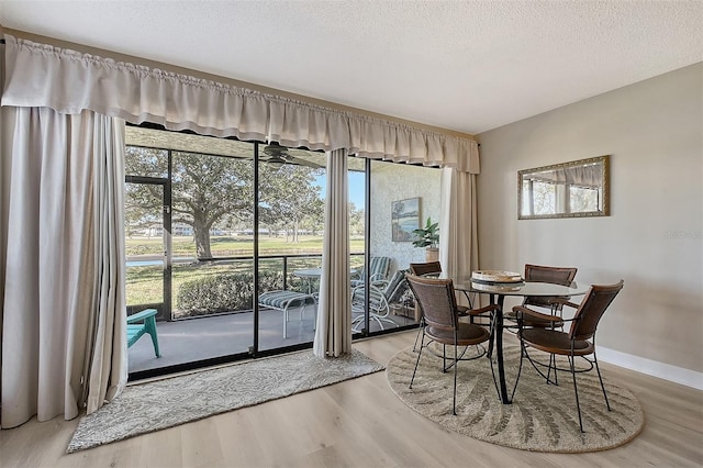 dining room featuring hardwood / wood-style flooring and a textured ceiling