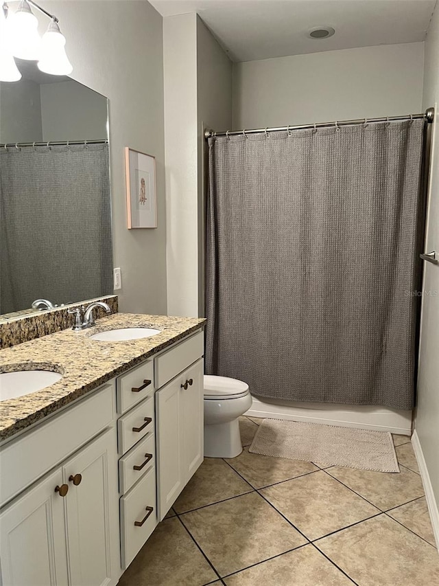 bathroom featuring tile patterned floors, vanity, and toilet