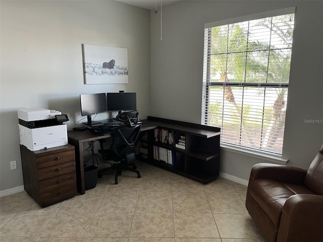 home office featuring light tile patterned floors