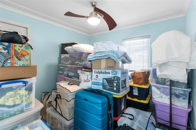 storage area with ceiling fan