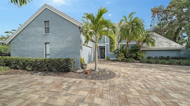 exterior space with a garage