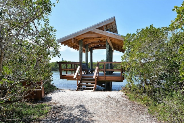 dock area with a water view