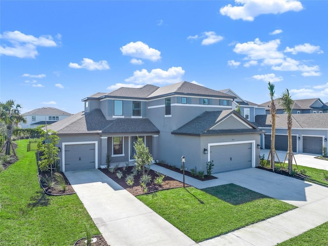 view of property with a front yard and a garage