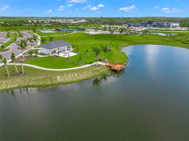 aerial view with a water view