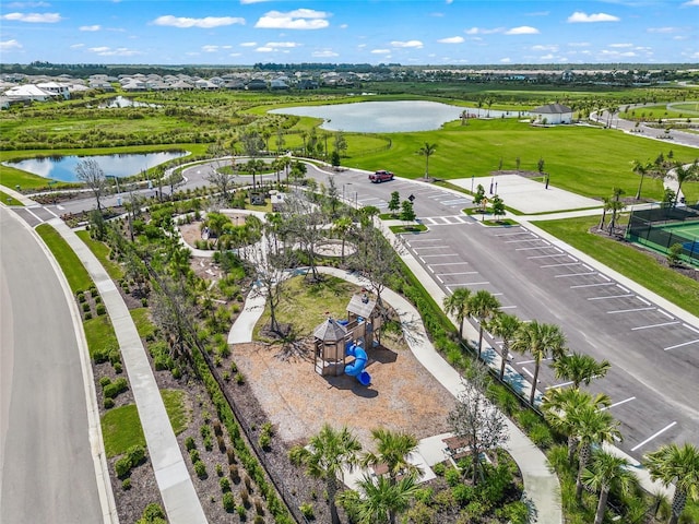 bird's eye view featuring a water view