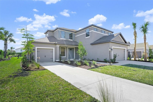 view of front facade featuring a garage and a front yard