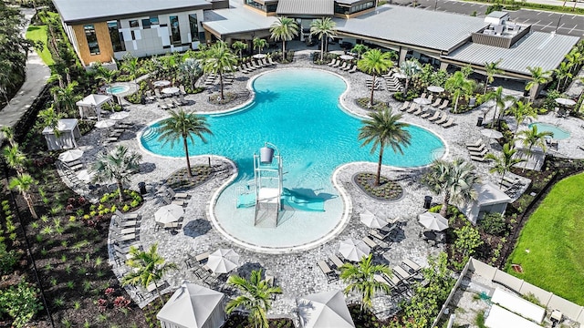 view of swimming pool with a patio area