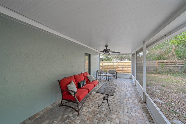 view of patio / terrace with ceiling fan and outdoor lounge area