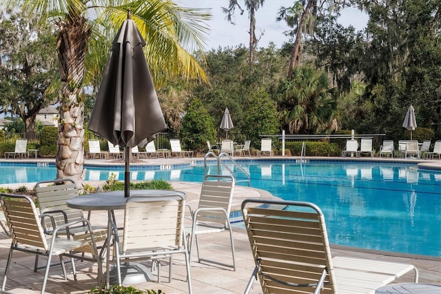 view of swimming pool with a patio