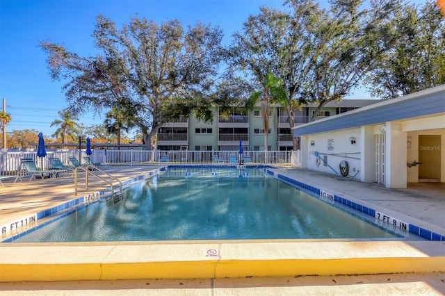 view of swimming pool with a patio area