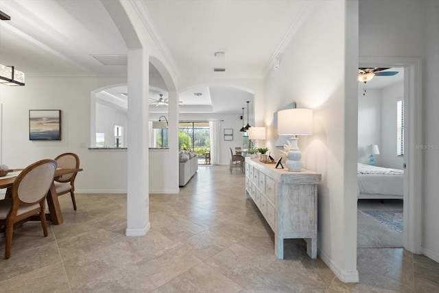 hallway featuring crown molding