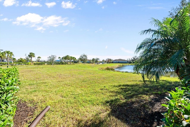 view of yard with a water view