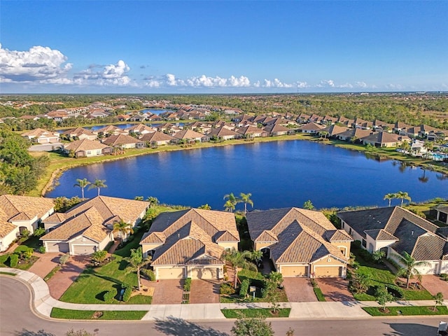 aerial view with a water view