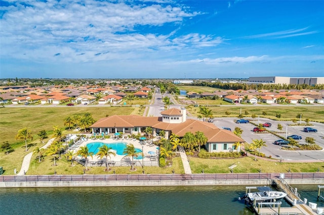 bird's eye view featuring a water view